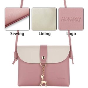 AISPARKY Small Crossbody Purse,PU Leather Small Purse for Womens and Girls With Pendant With Strap/Gold Chain Strap(Pink)