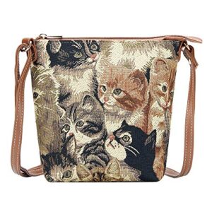 signare tapestry small crossbody bag sling bag for women with cat design (sling-cat)