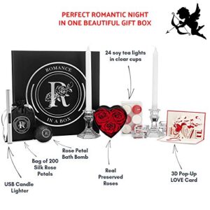 Romance Helpers Romance-in-a-Box Romantic Gift Box Romantic Decorations for Special Night | Romantic Basket with Candles and Rose Petals