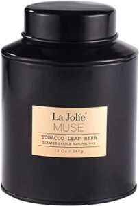 la jolie muse tobaco vanilla candles,scented candles for men, candles for home scented, 13oz large man candle, 100 hours long burning candles