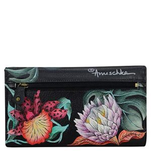 Anuschka Women’s Genuine Leather RFID Checkbook Clutch - Island Escape Black