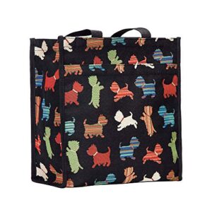 signare tapestry shoulder bag shopping bag for women with playful puppy design (shop-puppy)