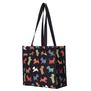 Signare Tapestry Shoulder Bag Shopping Bag for Women with Playful Puppy Design (SHOP-PUPPY)