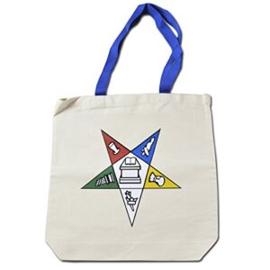 order of the eastern star masonic cotton canvas tote – [blue handle][15″ x 14″ x 3″]