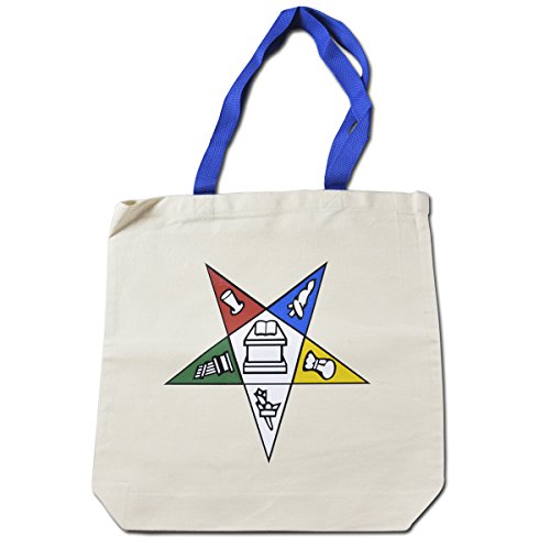 Order of the Eastern Star Masonic Cotton Canvas Tote - [Blue Handle][15" x 14" x 3"]