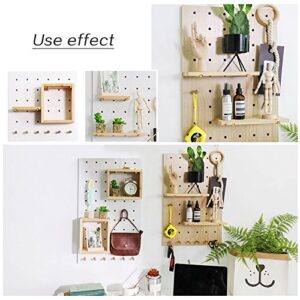 Creation Core Wooden Pegboard with 2 Floating Shelves & 6 Pegs Hooks Wall Storage Organizer System for Office Home Kitchen Decor 15.7x15.7, White