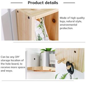 Creation Core Wooden Pegboard with 2 Floating Shelves & 6 Pegs Hooks Wall Storage Organizer System for Office Home Kitchen Decor 15.7x15.7, White