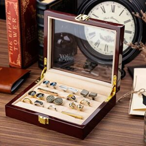 HAWSON Wood Jewelry Case with Glass Top Ring Storage Organizer for Men and Women Jewelry Storage