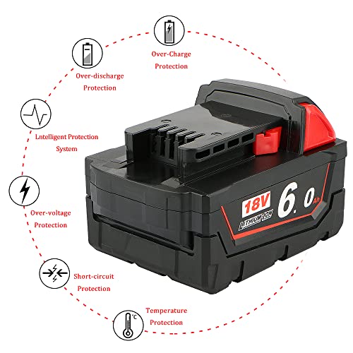 waitley 18V 6.0Ah Replacement Battery Compatible with Milwaukee M18 18v 6000mAh M18B Lithium-Ion Battery Cordless Power Tools