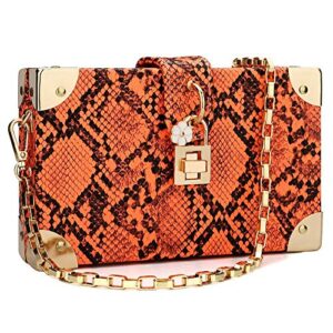 Box Bag Snakeskin Pattern Crossbody Bag for Women Shoulder Handbags Clutch Purses for Daily Use Travel Work (Orange)