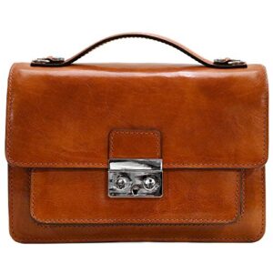floto milano mini full grain leather satchel handbag (olive (honey) brown)