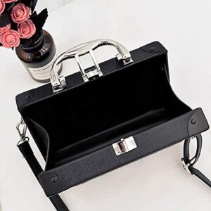 CLARA Vintage Radio Shaped Crossbody Bag Clip Clasp Shoulder Bag PU Leather Top Handle Purse Black