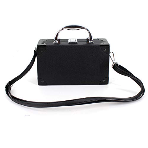 CLARA Vintage Radio Shaped Crossbody Bag Clip Clasp Shoulder Bag PU Leather Top Handle Purse Black