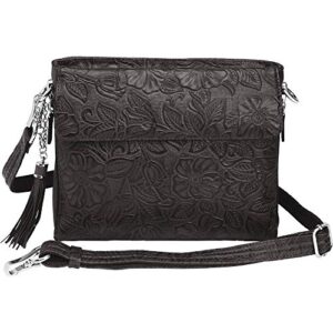 concealed carry purse – leather tooled american cowhide crossbody by gun tote’n mamas (black)
