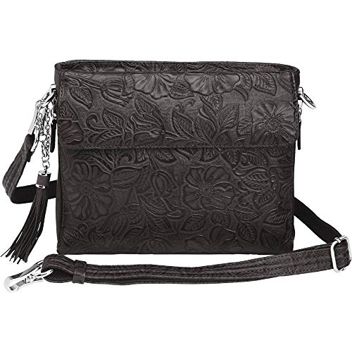 Concealed Carry Purse - Leather Tooled American Cowhide Crossbody by Gun Tote'n Mamas (Black)