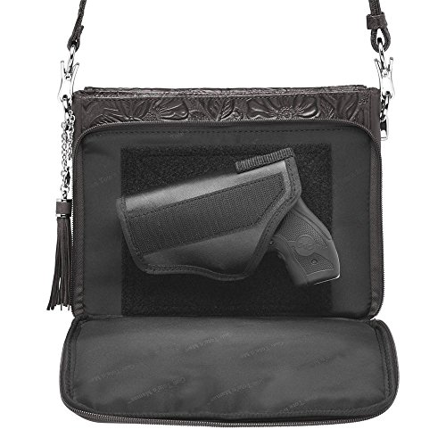 Concealed Carry Purse - Leather Tooled American Cowhide Crossbody by Gun Tote'n Mamas (Black)