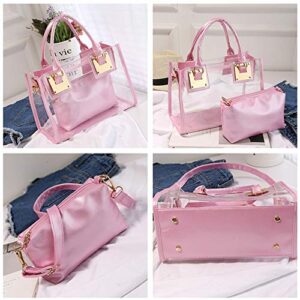 Women Transparent Shoulder Crossbody Bag, 2 in 1 Designer Fashion Handbag Tote Purse Waterproof Summer Beach Bag Satchel, Pink