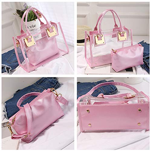 Women Transparent Shoulder Crossbody Bag, 2 in 1 Designer Fashion Handbag Tote Purse Waterproof Summer Beach Bag Satchel, Pink