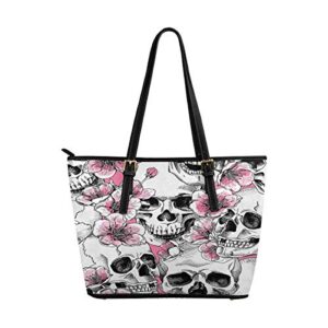 interestprint top handle satchel handbags shoulder bags tote bags purse a skull and with flower pink cherry