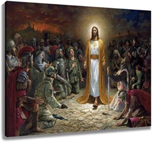 lb christ jesus canvas wall art preaching for the soldiers holy religious christian painting canvas prints living room bedroom bathroom wall decor framed ready to hang,16×12 inches