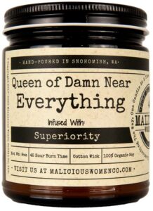 malicious women candle co – queen of damn near everything, rebel rose infused with superiority, all-natural soy candle, 9 oz