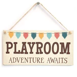playroom adventure awaits cute children’s play room custom wood signs design hanging gift decor for home coffee house bar 5 x 10 inch