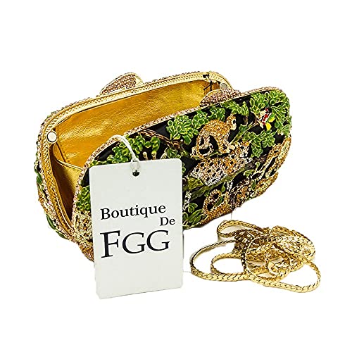 Forest Animal Pattern Style Crystal Clutch Purses for Women Formal Evening Bags (Green) Medium