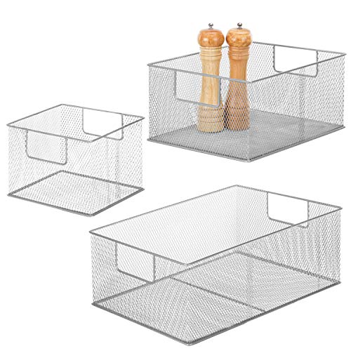 MyGift Modern Silver Metal Wire Basket Pantry Storage Small Organizer Bins, 3-Piece Set