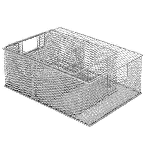 MyGift Modern Silver Metal Wire Basket Pantry Storage Small Organizer Bins, 3-Piece Set