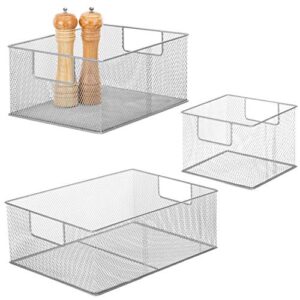 MyGift Modern Silver Metal Wire Basket Pantry Storage Small Organizer Bins, 3-Piece Set