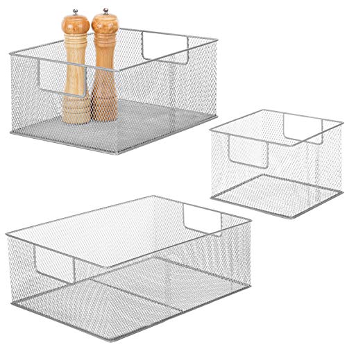 MyGift Modern Silver Metal Wire Basket Pantry Storage Small Organizer Bins, 3-Piece Set