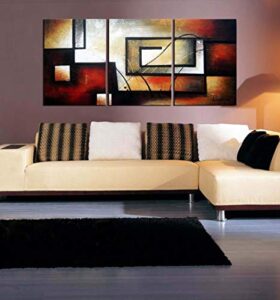 artland modern 100% hand painted abstract oil painting on canvas the maze of memory 3-piece gallery-wrapped framed wall art ready to hang for living room for wall decor home decoration 24x48inches