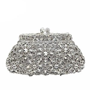 boutique de fgg women silver crown minaudiere evening bags flower crystal clutch purses wedding clutch