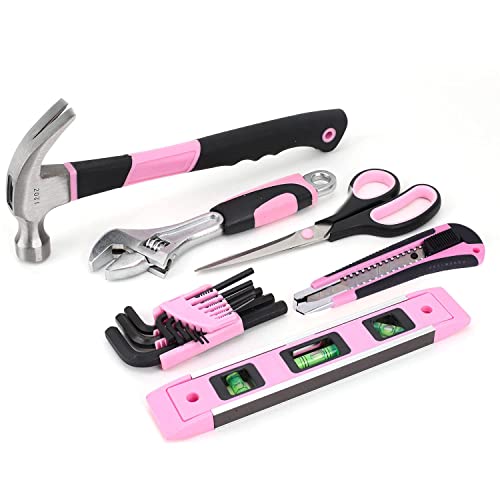 FASTPRO Pink Tool Set, 220-Piece Lady's Home Repairing Tool Kit with 12-Inch Wide Mouth Open Storage Tool Bag