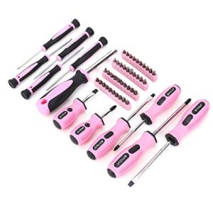 FASTPRO Pink Tool Set, 220-Piece Lady's Home Repairing Tool Kit with 12-Inch Wide Mouth Open Storage Tool Bag