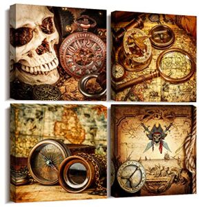 pirate ship compass restoring ancient ways wall art for living room canvas prints artwork bathroom wall decor watercolor painting 4 piece framed bedroom wall decorations office home decoration