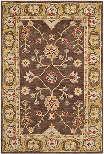 SAFAVIEH Anatolia Collection 4' x 6' Brown / Gold AN562A Handmade Traditional Oriental Premium Wool Area Rug