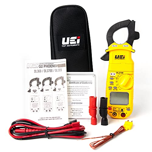 UEi DL379B Digital Clamp Meter Auto Ranging, HVAC Current Voltage Tester w/ Magnetic Mount, Measures AC Amps AC/DC Volts Temperature Capacitance Frequency Diodes Duty Cycle Continuity Resistance NCV