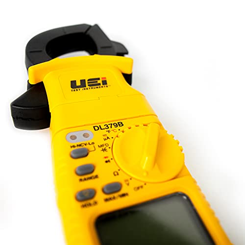 UEi DL379B Digital Clamp Meter Auto Ranging, HVAC Current Voltage Tester w/ Magnetic Mount, Measures AC Amps AC/DC Volts Temperature Capacitance Frequency Diodes Duty Cycle Continuity Resistance NCV