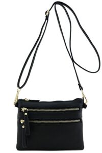 fashionpuzzle multi zipper pocket small wristlet crossbody bag (black)