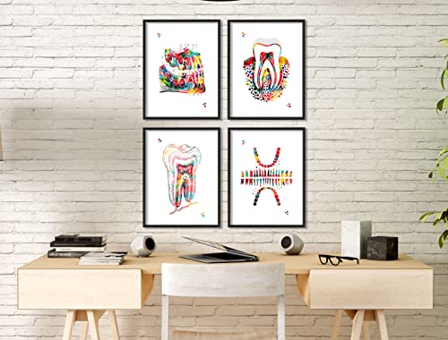 Dental Watercolor Art Prints Orthodontist Dentist Dentistry Assistant Student Wall Art Decor Gifts Dental Office Wall Art Decor Dental Hygienist Gifts 8x10 Unframed Print Set