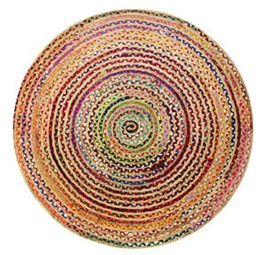 cotton craft jute chindi braid rag rug – boho farmhouse rustic area accent throw rug – handwoven reversible natural recycled cotton – living room den study home décor gift – 8 feet round – multi color