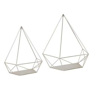 kate and laurel prouve decorative geometric multi-use metal wall display shelves, silver, 2 piece set