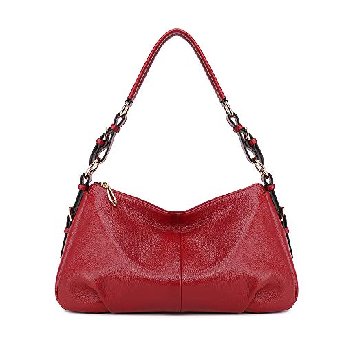 Kattee Soft Leather Hobo handbags for Women, Genuine Top Handle Vintage Shoulder purses(Red)