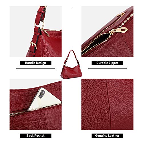 Kattee Soft Leather Hobo handbags for Women, Genuine Top Handle Vintage Shoulder purses(Red)