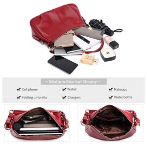 Kattee Soft Leather Hobo handbags for Women, Genuine Top Handle Vintage Shoulder purses(Red)