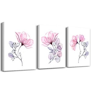 3 piece modern pink red flowers canvas wall art for bedroom living room decor,bathroom wall decor,3 panels framed wall watercolor painting kitchen home decoration canvas print artwork wall mural