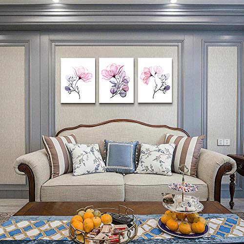 3 Piece Modern pink red Flowers Canvas Wall Art for Bedroom Living Room decor,Bathroom Wall Decor,3 Panels framed Wall Watercolor Painting Kitchen Home Decoration Canvas Print Artwork Wall Mural