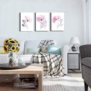 3 Piece Modern pink red Flowers Canvas Wall Art for Bedroom Living Room decor,Bathroom Wall Decor,3 Panels framed Wall Watercolor Painting Kitchen Home Decoration Canvas Print Artwork Wall Mural