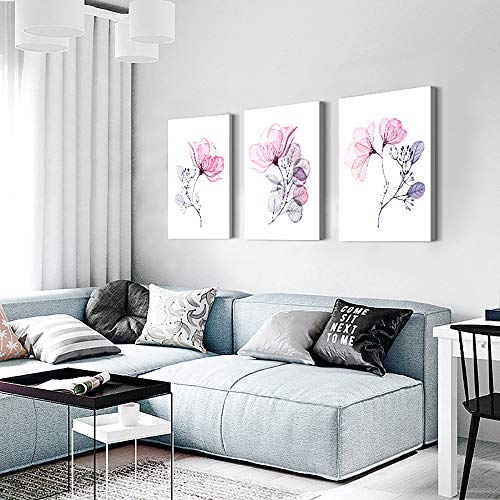 3 Piece Modern pink red Flowers Canvas Wall Art for Bedroom Living Room decor,Bathroom Wall Decor,3 Panels framed Wall Watercolor Painting Kitchen Home Decoration Canvas Print Artwork Wall Mural